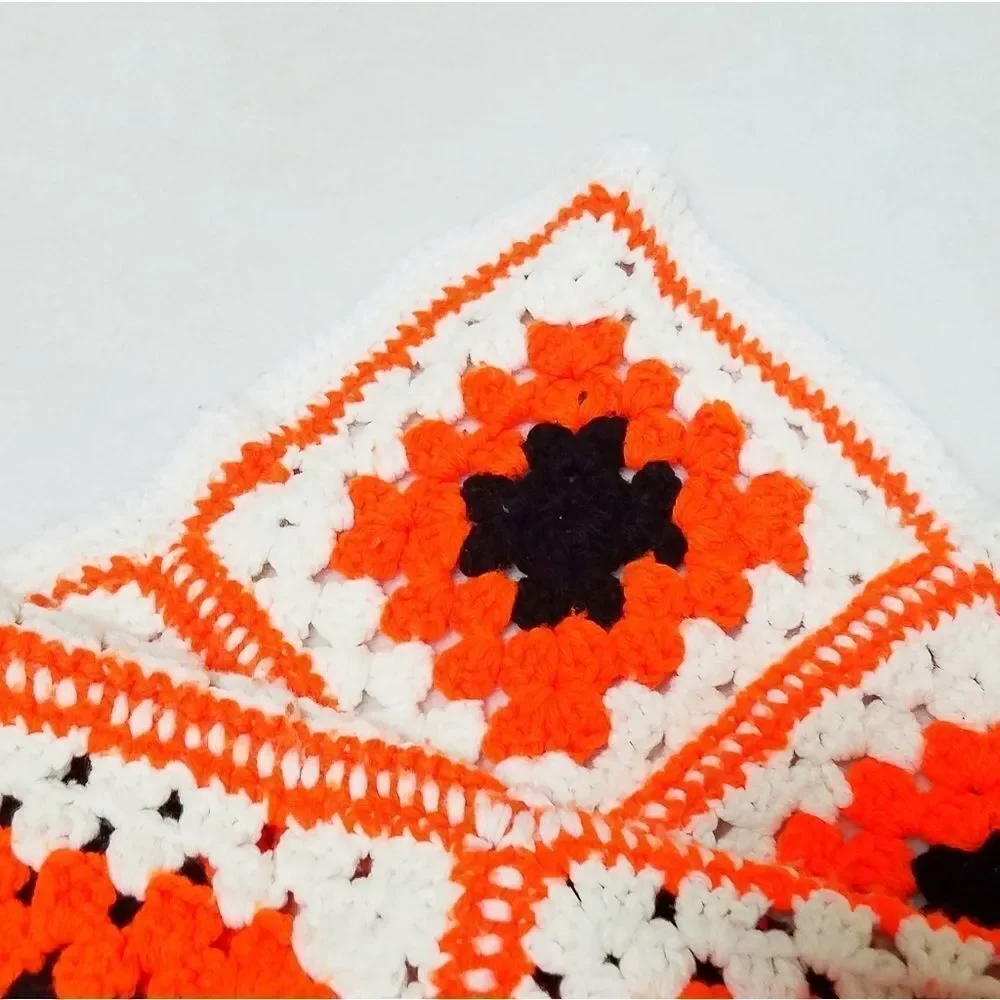 VINTAGE Granny Square Handmade Orange Afghan Throw